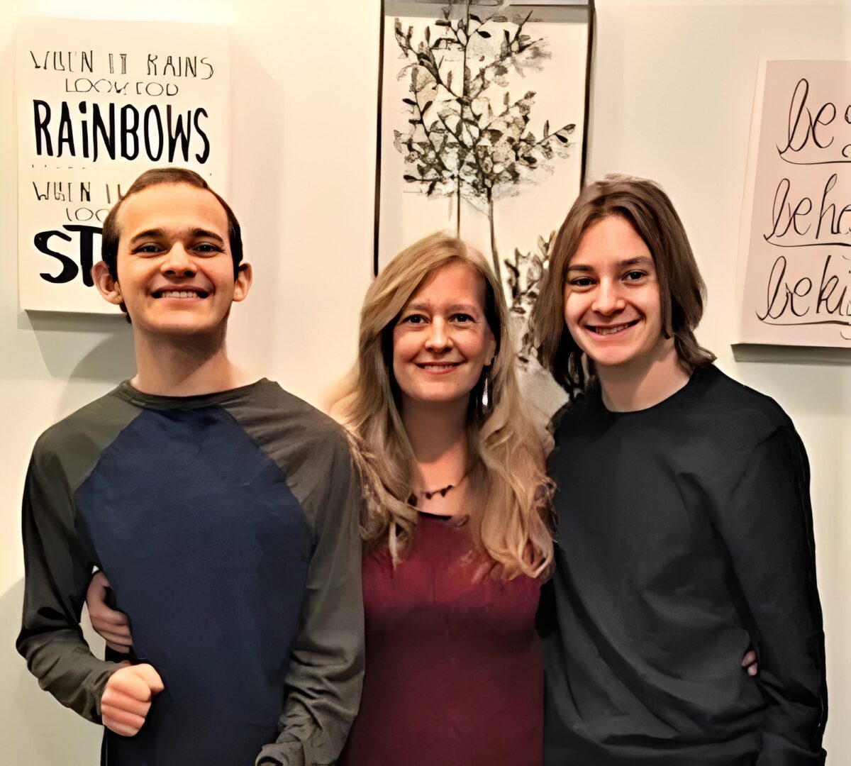 Family portrait with decorative background signs
